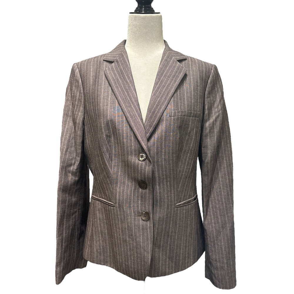 NEW Hugo Boss Wool Linen Pinstripe Blazer Tailored Jacket‎ Women's 14